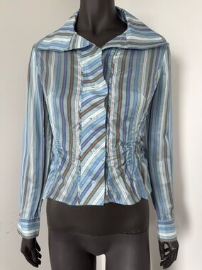 283. Carlisle Silk Blend Striped Button Up Blouse Y2K Office Chic Size 6
